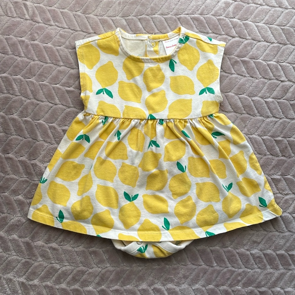 Hanna Andersson “Lemon Stand” dress with bodysuit. Size 6-12 Months. TTS.